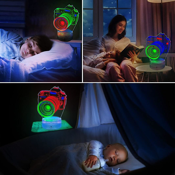 Kamera Gave 3D Nattlys Lampe Bordlampe Møbler Dekorativ Fargerik Endring Husholdning Hjem Desk Tilbehør