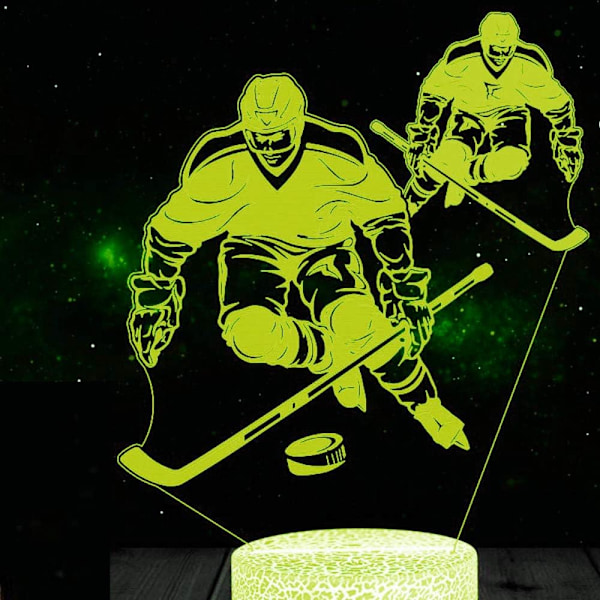 3D Ishockey Spelare Nattlampa Bordsskiva Optisk Illusion Lampor 7 Färgväxlande Ljus LED Bordlampa Jul Hem Kärlek Födelsedag Barn Barn Present