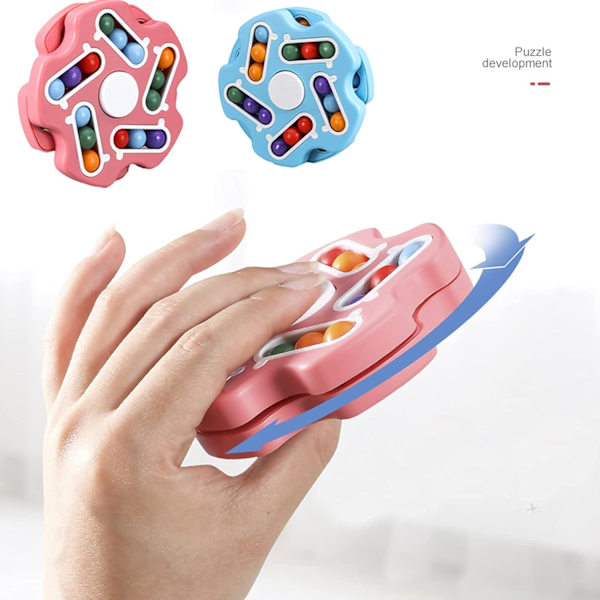 2 i 1 roterande magisk böna kub dubbel flip handhållen pussel ringar stress fidget spinners leksaker för pojkar unisex-barn vuxna (blå)