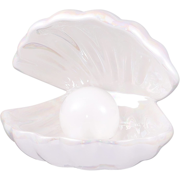 Keramisk Skaller Pearl Lys, Hvid LED Musling med Pearl Lys i Skaller Lampe til Bordpynt, Souvenir, Fødselsdagsgave