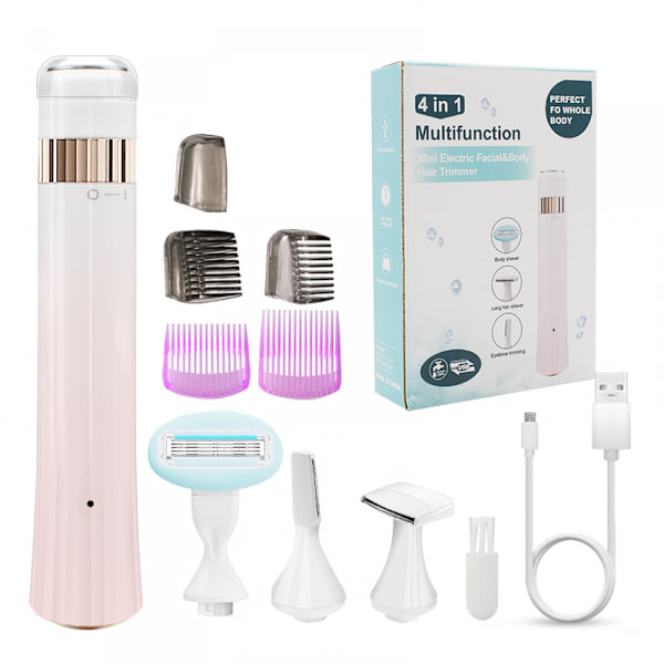 Bikini Trimmer til kvinder, 4 i 1 trådløs elektrisk shaver clipper IPX7 vandtæt våd og tør brug Lady Razor Groomer til ben, arme og bikini, smertefri