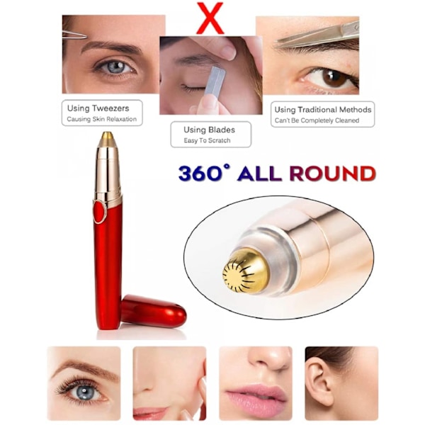Ansigtsbarbermaskine Eco Elektrisk Øjenbryns trimmer Mini Læbehårs Epilator Øjenbrynshår Fjernelse Professionel Smertefri Shaver Makeup Bærbar Hårfjerner (Rød)