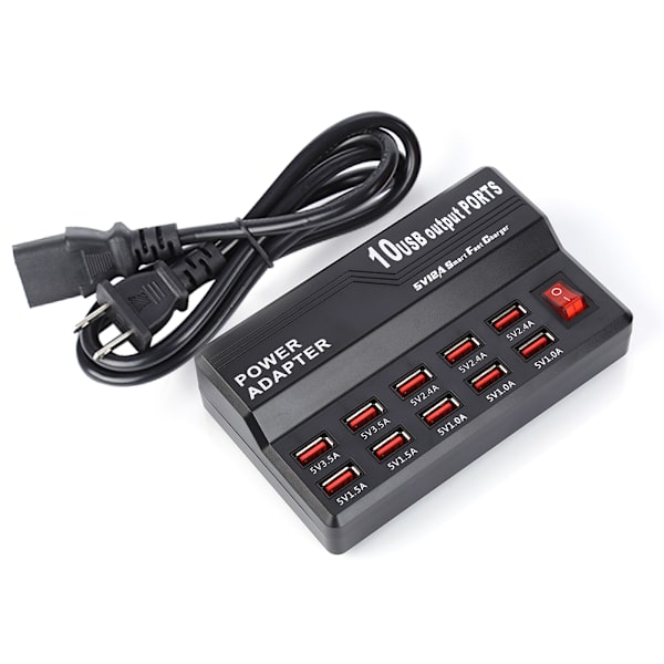 10-porters hurtigladende USB-stasjon 5V 12A smartlader strømadapter