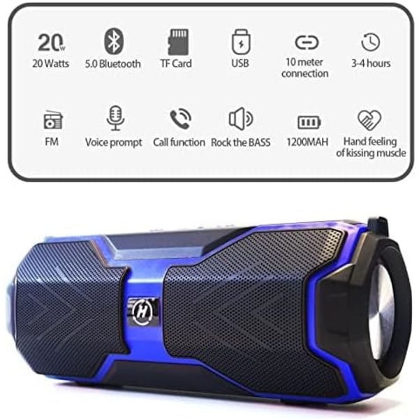 Bärbara Bluetooth högtalare inomhus och utomhus, trådlösa Bluetooth högtalare, subwoofers, fashionabla och coola musikspelare (blå) Blue