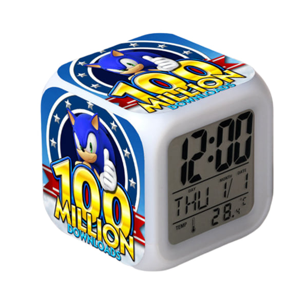 Wekity Sonic the Hedgehog Färgglad väckarklocka LED Kvadratisk klocka Digital väckarklocka med tid, temperatur, alarm, datum