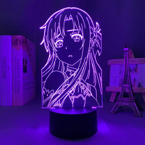 Anime 3D Illusions nattlampe Hjemmerom dekor Akryl LED lys Julegave lamper (16 farger med fjernkontroll) Anime Sword Art Online Asuna lys, Multico