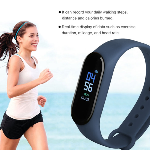 Bluetooth Smart Armbåndsur Hjertefrekvens Fitness Tracker Hjertefrekvens Blodtryk (Mørkeblå)