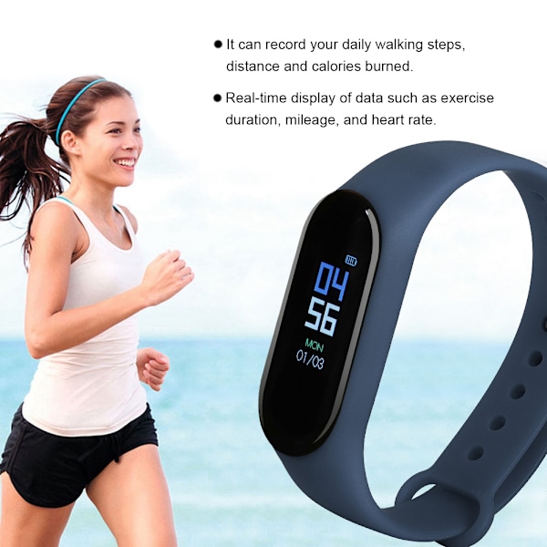 Bluetooth Smart Armbåndsur Hjertefrekvens Fitness Tracker Hjertefrekvens Blodtrykk (Mørk blå)