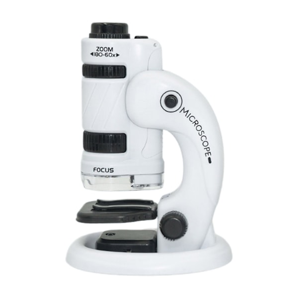 Bærbart mikroskop til børn 8-12 60-180X Professionelt mikroskop med LED-lys（Hvid Sort）