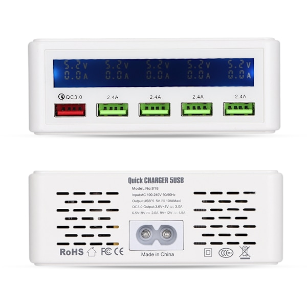 Intelligent Stor LCD-skjerm Digital Display 5-porters USB-lader QC3.0