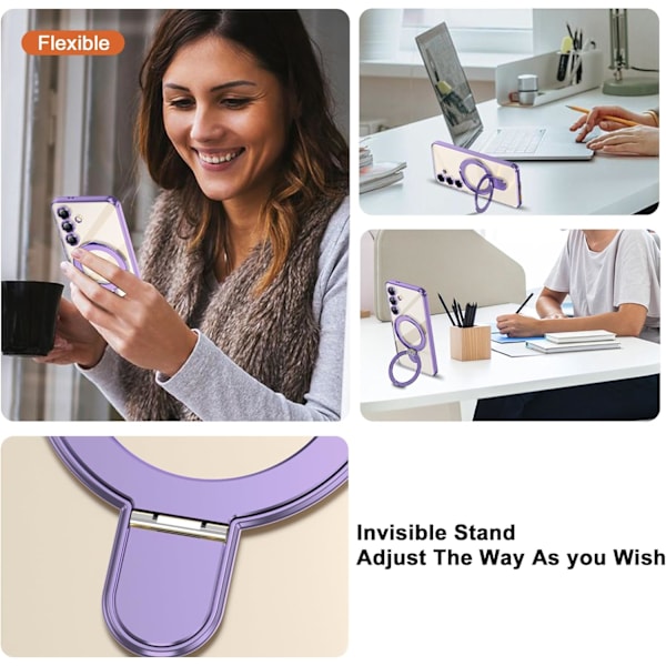 Samsung Galaxy S24plus 6.7 Cover med Magnetisk Ringstativ [Kompatibel med Mag-Safe] [Fuld Kameralinsebeskyttelse] Belægning Klar Telefon Light Purple