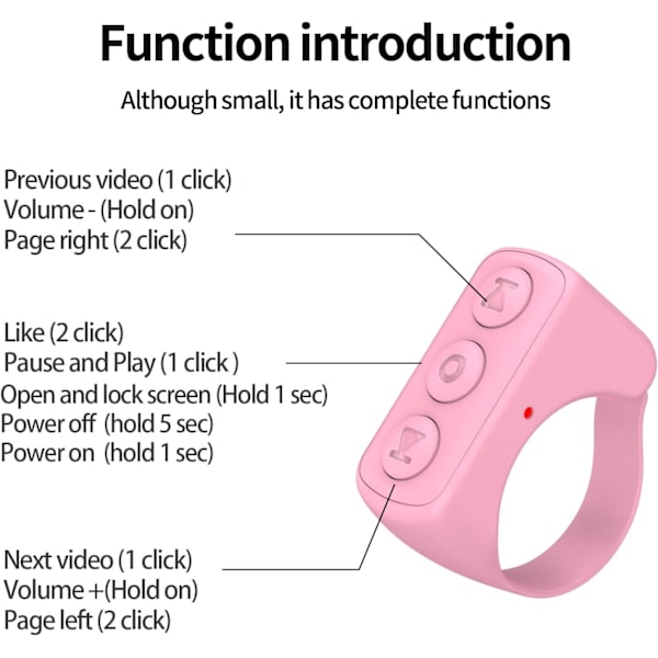 Tiktok Scrolling Ring TikTok Fjernkontroll Bluetooth Kamera Videoopptak Fjernkontroll TIK Tok Scrolling Ring Sidevender for Kindle App(D01) Pink