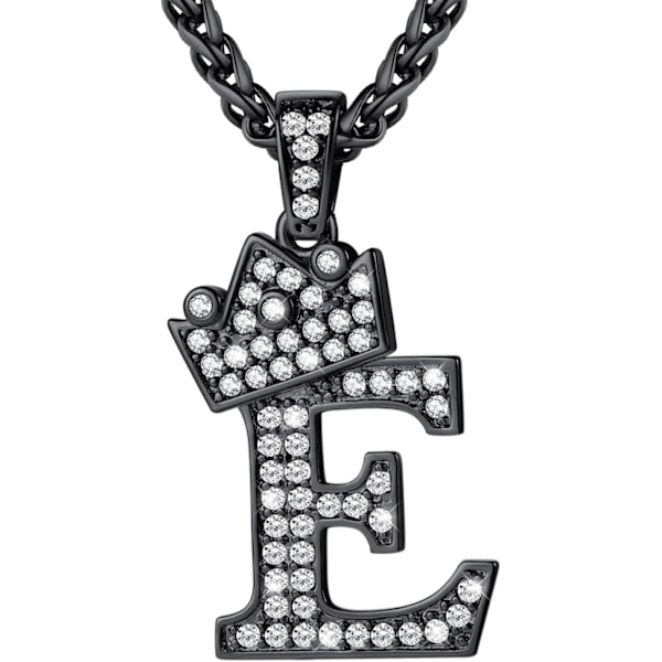 Krone Initial A-Z Halskæde, Iced Out Bogstav Vedhæng med 22-24 Tommer Kæde, Mænd Kvinder Bling Hip Hop Alfabet Navn Smykker Gave Store Initialer Halskæder E Black