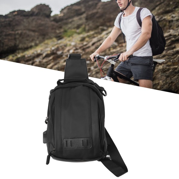 Man Hiking Sling Bag med ladekabel Lett USB-port Ren farge Sling Bag for reise utendørs Svart S