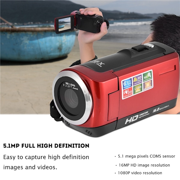 Mini bærbar 5.1MP 1080P HD digitalkamera videooptager DV videokamera rød