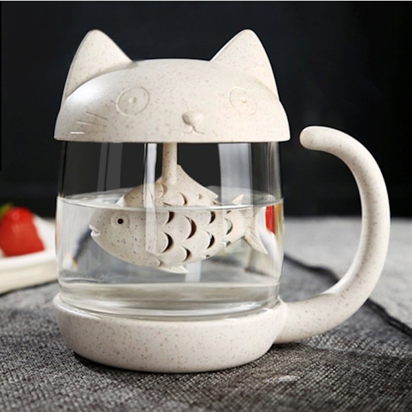 Sød Kat Glaskop Te Kande Med Fisk Te Infuser Si Filter