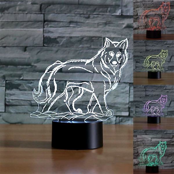 3D Optisk Illusion Varghuvud Färgrik Ljuseffekt Touch-brytare USB-driven LED Dekoration Nattlampa Skrivbordslampa