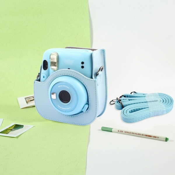 Beskyttende og bærbar taske kompatibel med Fujifilm til Instax Mini 12/11 Instant-kamera med tilbehørslomme og justerbar rem, blå