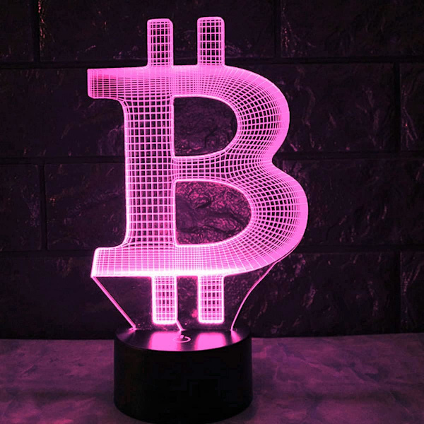 3D Bitcoin Natlampe Illusion 7 Farveskiftende Berøringskontakt Bordskrive Dekorationslamper Gave med Akryl Flad ABS Base USB Kabel Legetøj