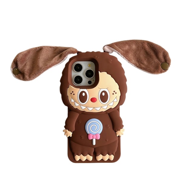 Labubu Storøret Lekent 3D Silikon Deksel med Plysj Øredetaljer & Lollipop Aksent for Trendy Urbane Lekeentusiaster iPhone14pro