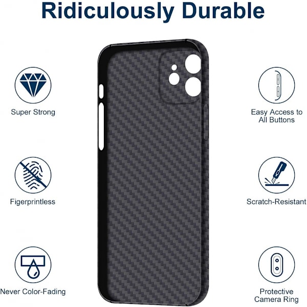 Aramid Fiber Skal för iPhone 12promax, Kolfiberbelagd Snap-On Bakre Skal Svart