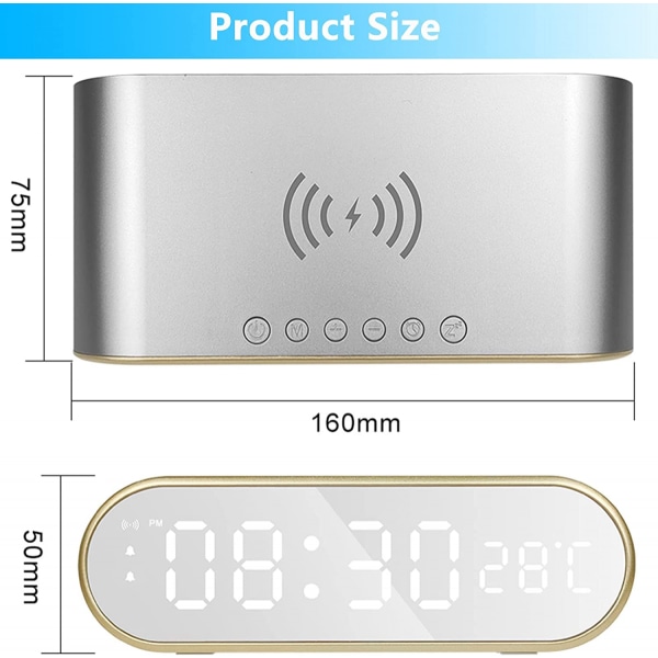 LED Digital Väckarklocka Alarm Laddare Stor Skärm USB Laddare Spegel Volym Snooze Sovrum Vardagsrum Silver