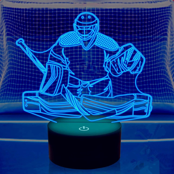 3D Ishockey Spiller Nattlys Bordsklampe Optisk Illusjon Lamper 16 Farge Skiftende Lys LED Bordlampe Jul Hjem Kjærlighet Bursdag