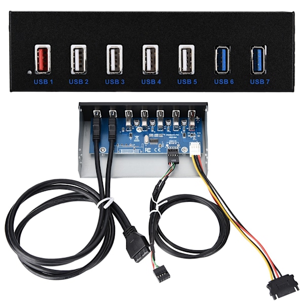 USB3.0 optisk drev frontpanel 5,25 tommer 7 port HUB 19PIN til 2 port U3+4 port U2 hurtig opladning