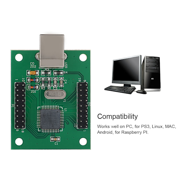 Arkad till USB-kontrollerkabelkit 2-spelare Encodermodulbräda USB-kabel för PS3/PC