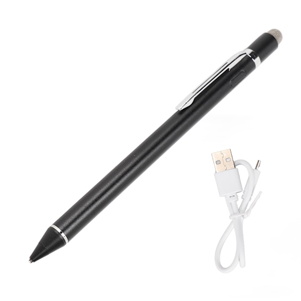 Aktiv stylus pen 5V 0.2A Slank stilful aluminiumlegering bærbar kapacitiv stylus pen med fin spids til mobiltelefon tablet sort