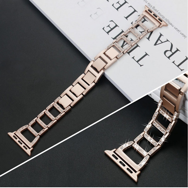 Bling-remme til Apple Watch 38/40/41mm - Moderigtigt armbånd i rustfrit stål med diamanter til iWatch - Kompatibel med Apple Watch Series 8, 7, 6, 5, 4, 3, 2 og 1