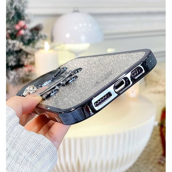 Astronaut Dold Ställ Telefonfodral för iPhone 15 promax Kameraskydd Lyx Glitter Bling 6D Elektropläterad Klar Mjuk TPU Skydd A Black