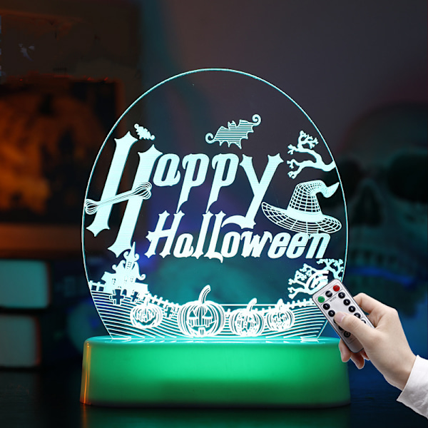 Qinwei Halloween-koristevalo, kurpitsan muotoinen 3D-yövalo, kaukosäätimellä väriä vaihtava Halloween-koriste lasten makuuhuoneeseen