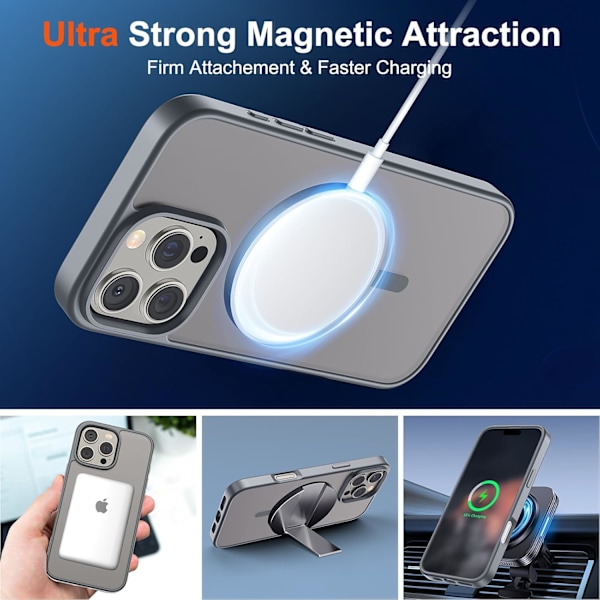 Magnetiskt skal för iPhone 16pro (Kompatibelt med MagSafe) (Militärklassat fallskydd) Slimmat Genomskinligt Matt Stöttåligt med A Gray