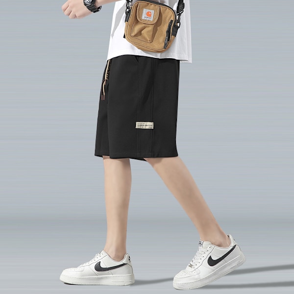 Shorts med snøre til mænd - Sommer, tynde basketballshorts - Høj kvalitet, knælange bukser - Løse, lige bukser til mænd Black 2XL