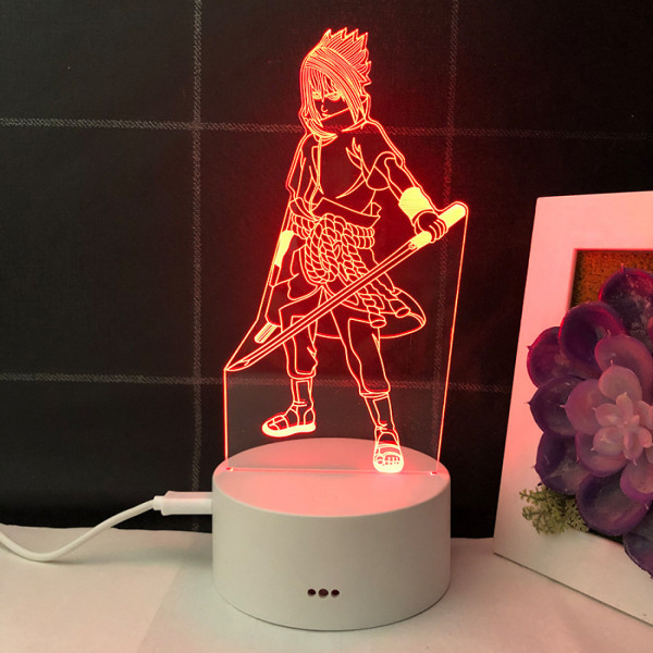 Qinwei Anime Naruto Night Light 3D Illusion Lamp Remote Control Sakura Children's Christmas Decoration Light -- Sasuke Uchiha（White/Black Seat）