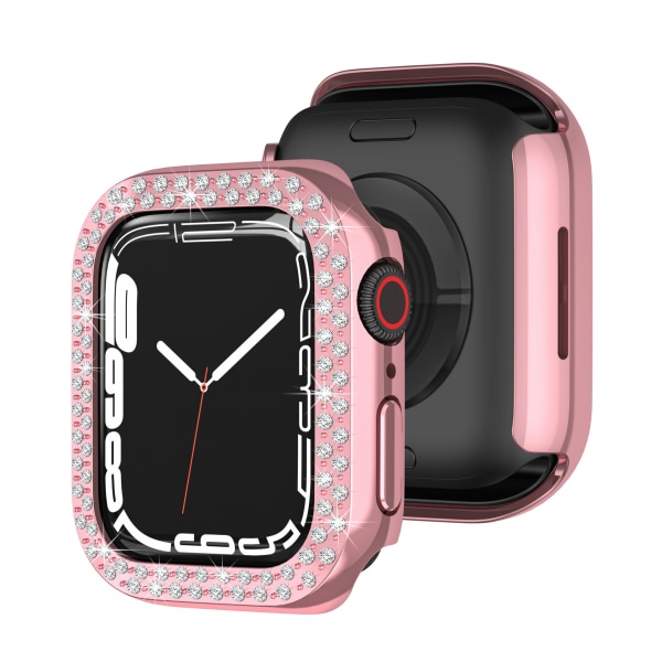 Til Apple Watch Series 7 45mm, Luksuriøst krystalrhinestone stift PC ramme etui Apple Watch Series 7 - All-Around kofangeretui (pink)