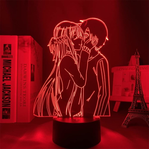 Anime Lampe Kirito og Asuna Figur 3D LED Natlampe USB/Batteridrevet 7 Farve Touch/Fjernbetjening 16 Farve Soveværelses Dekoration USB Skrivebordslampe
