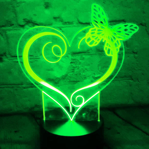 3D Hjärtformad LED Nattlampa Illusion Nattlampa 16 Färgväxlande Bordsskiva Dekoration Present Akryl Platt ABS Bas USB Kabel Leksak