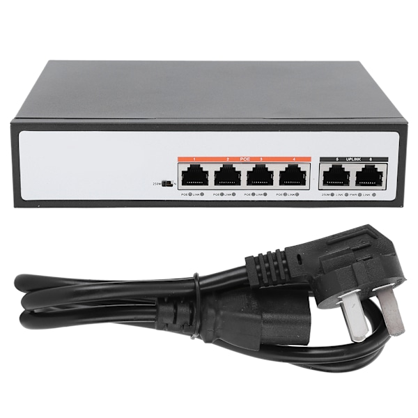 6CH POE-switch, tordenbeskyttet type 100M 6-port smart overvågning dedikeret udveksling 200-240V