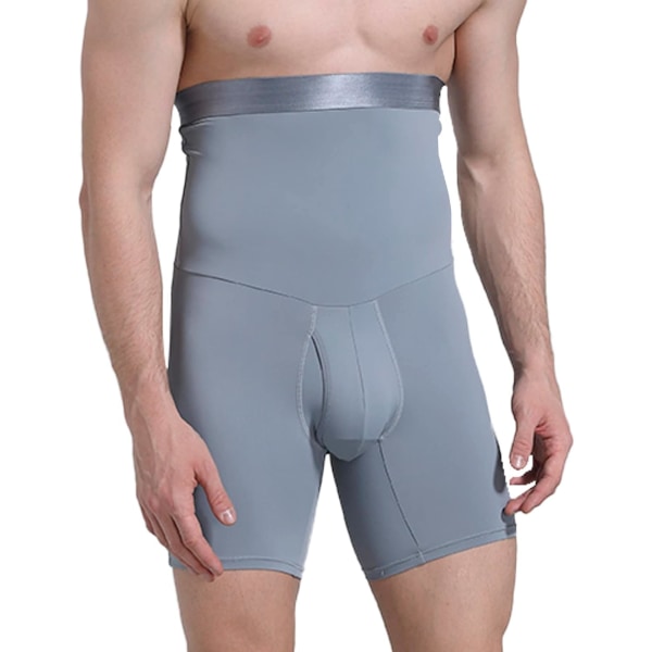 Mænd Mave Kontrol Shorts Høj Talje Undertøj Slankning Shapewear Body Shaper Ben Bokser Briefs Grey M