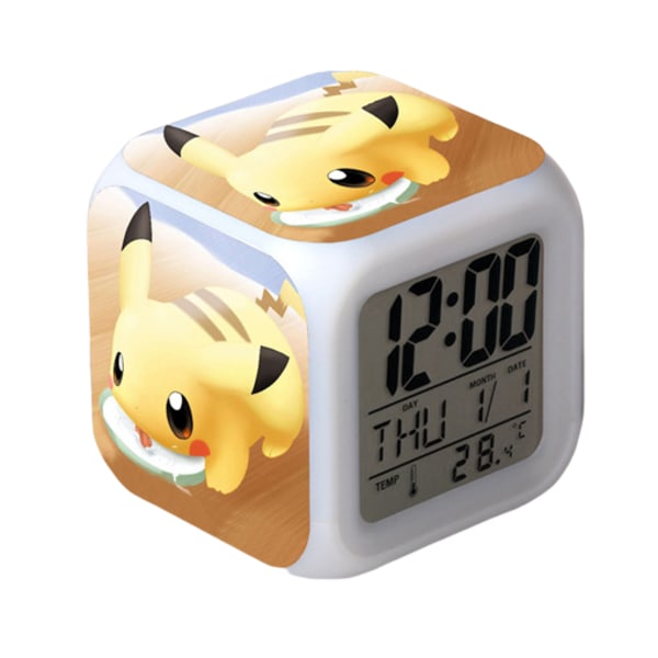 Wekity Pikachu Färgglad Väckarklocka LED Kvadratisk Klocka Digital Väckarklocka med Tid, Temperatur, Alarm, Datum