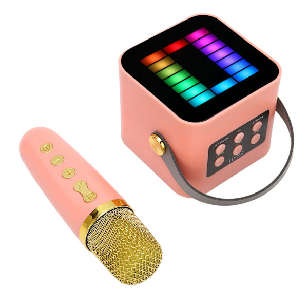 Mini Karaoke Maskin Set RGB Pickup Ljus Digital Behandlingschip Handhållen Bärbar Bluetooth Högtalare med Mikrofon Rosa