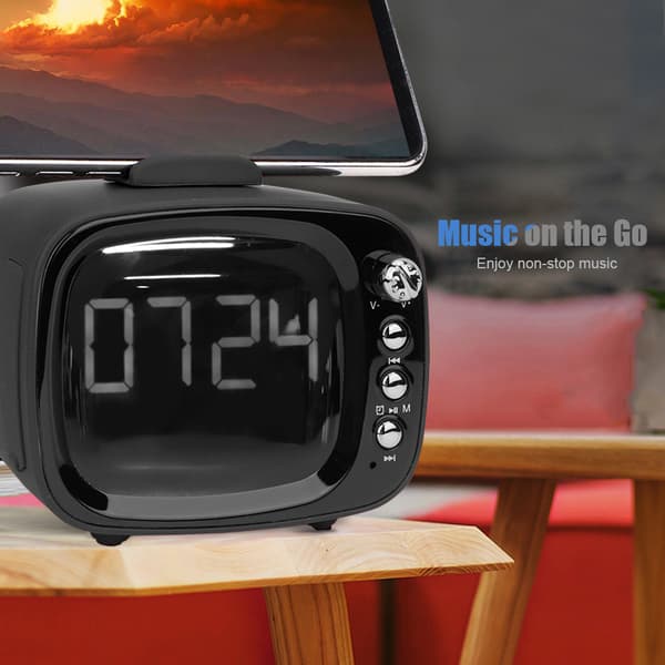 TV-formet ur med Bluetooth-lyd og dobbelt alarm (sort)