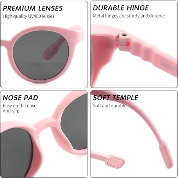 Lasten aurinkolasit 2-4/3-5 vuotiaille: Polarisoivat aurinkolasit pojille/tytöille, 2 kpl, UV 400 -suoja lasten laseissa pink