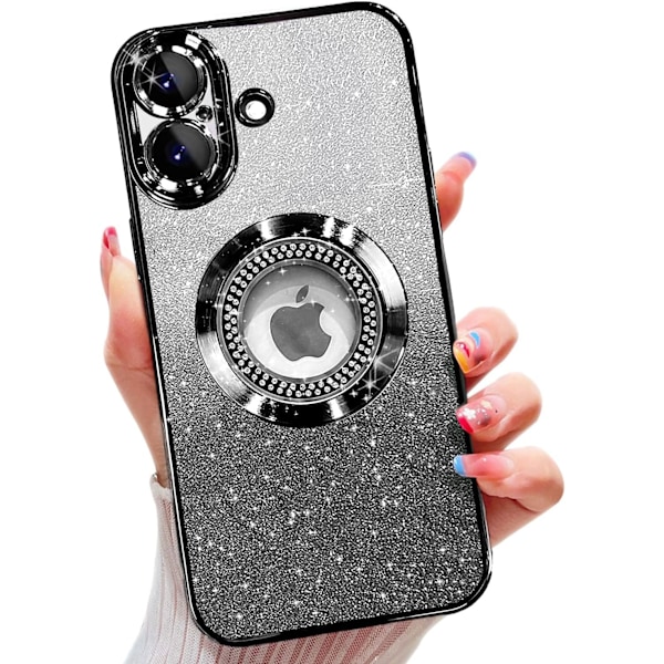Misscase för iPhone 16plus Magnetiskt Glitter Skal Kompatibelt med MagSafe, Fullt Skydd Slim Stöttåligt Anti-Rep Skal med Kamera black