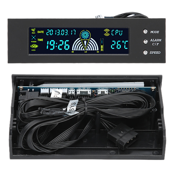 Dator 3-fläkthastighetsregulator CPU/HDD/SYS temperaturkontroll LCD frontpanel 5,25 tum STW-5023