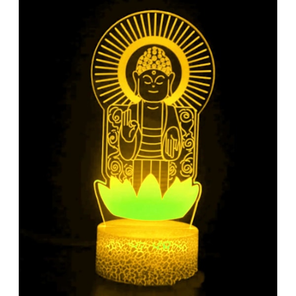 3D Buddha LED Nattlampa Illusion Nattlampa 16 Färgväxlande Bordsskiva Dekorationslampor Present Akrylplatt ABS-bas USB-kabel Leksak