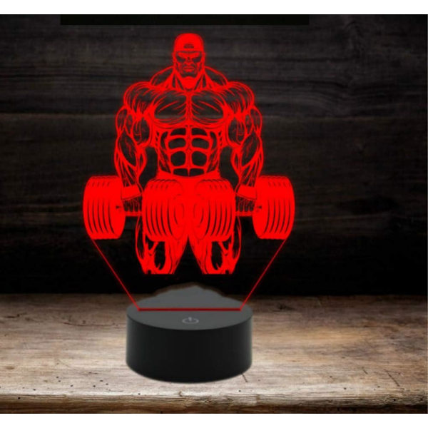3D Bodybuilding Gym Gymnastik Nattlampa Illusion Led 7 Färgväxlande Touch Switch Bordsskiva Dekorationslampor Akrylplatt ABS-bas USB