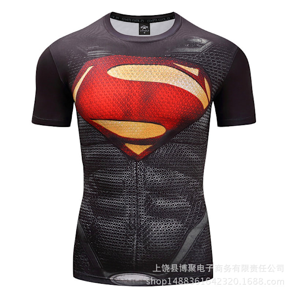 Digitalt tryk Superman kortærmet Captain America Sports Tætsiddende Tøj Hurtigtørrende Fitness Stretch T-shirt D015R XL